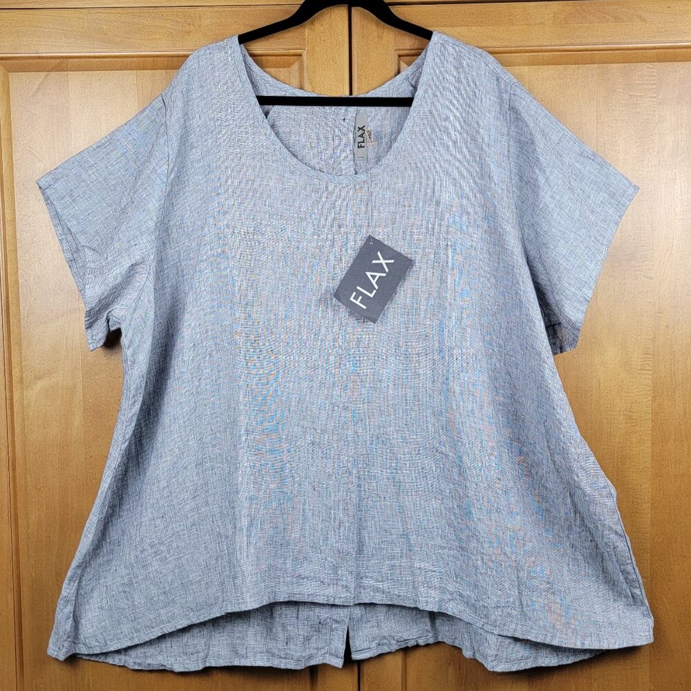Flax Women's Grey Linen Short Sleeve Button Back Shirt - Size 24-26 - Picture 2 of 7